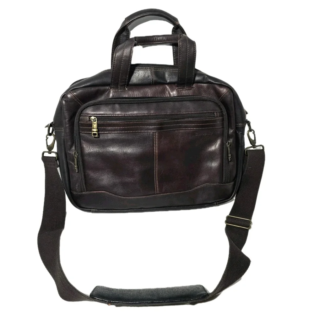Samsonite Brown/Black Leather Laptop Business Case Briefcase Case Bag